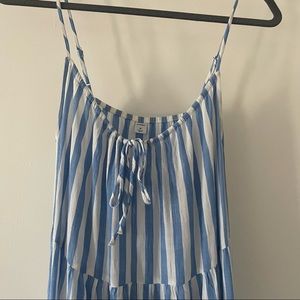 Blue and white striped maxi dress